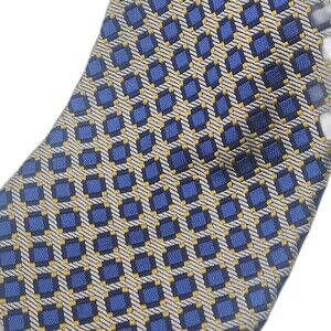 Robert Talbott Italy Geometric Medallion Pattern Men's Blue/Gold Silk Tie 60"x4"